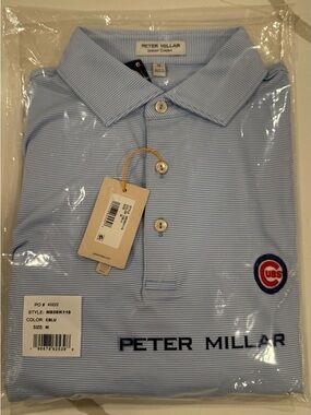 New Peter Millar Cubs Light Blue and White Stripe Cubs Logo